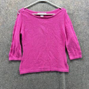 Trina Turk Sweater Women Medium Pink Knit 3/4 Sleeve Fleece Round Neck Pullover